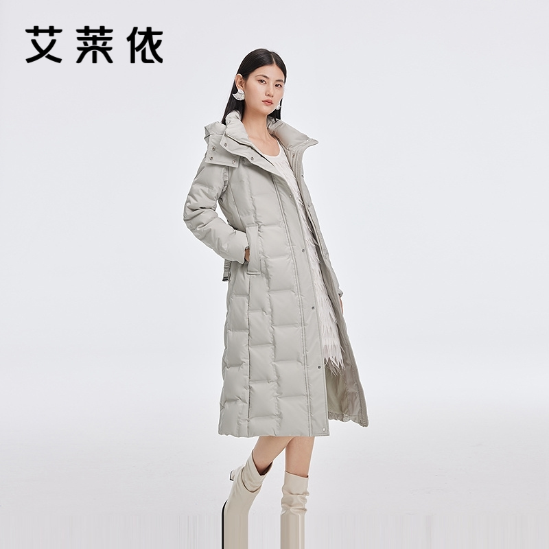 12669777.【商场同款】艾莱依雅士系列直充鸭绒服女气质收腰可脱卸连帽长款羽绒服