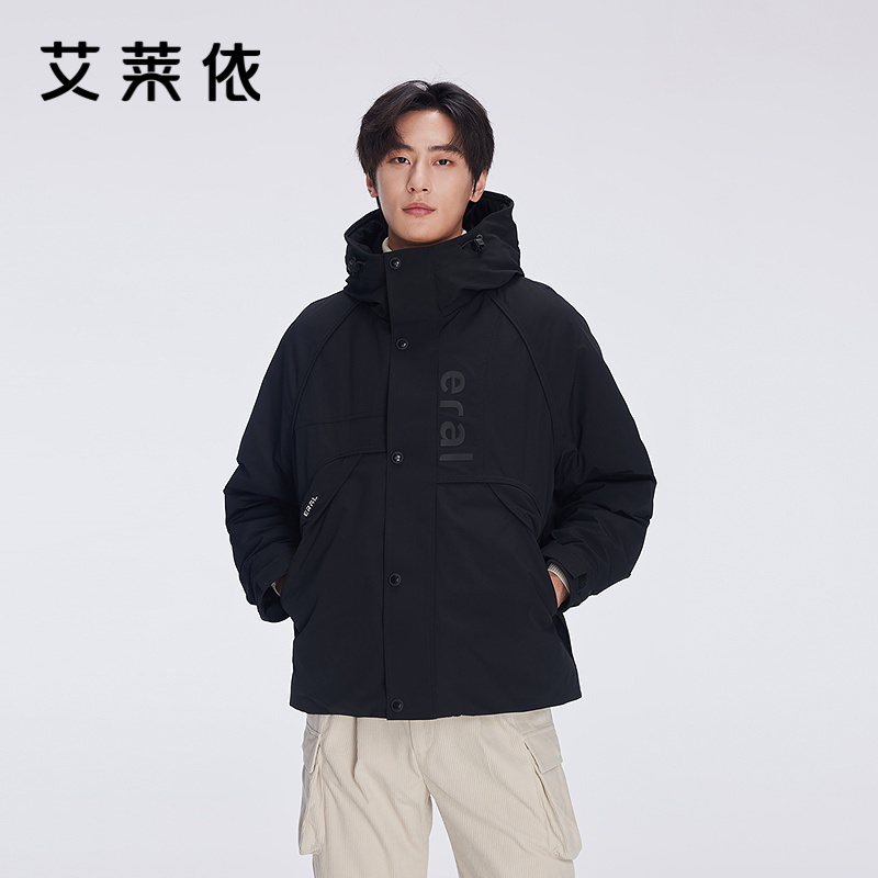 12669799.【商场同款】艾莱依立体印花不对称户外冬季保暖羽绒服男款