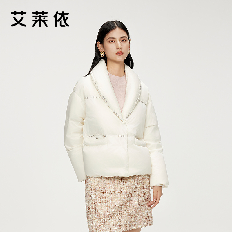 12669801.【商场同款】艾莱依时尚闪耀系列气质通勤西装领羽绒服女短款鹅绒服外套