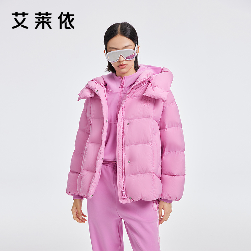 12669767.【商场同款】艾莱依加厚高充泡芙羽绒服短款可脱卸连帽鸭绒服外套女