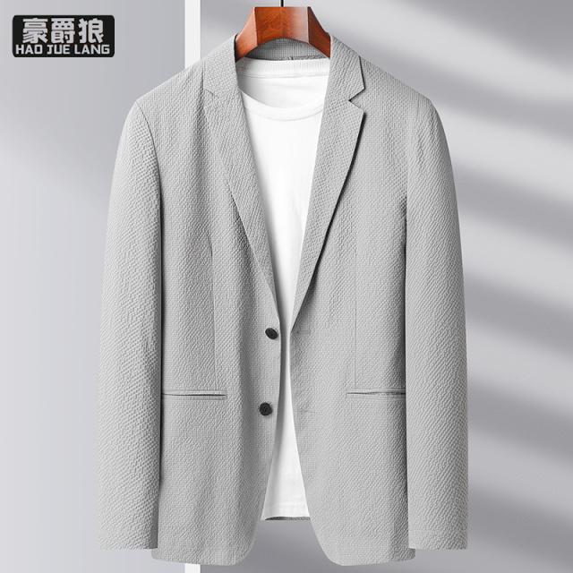 12676793.春秋新款高端休闲西服外套男高级感商务休闲纯色日常百搭男士单西