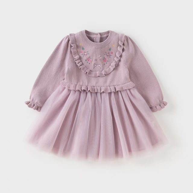 12678582.戴维贝拉女童毛衣连衣裙秋装儿童裙子宝宝洋气网纱裙