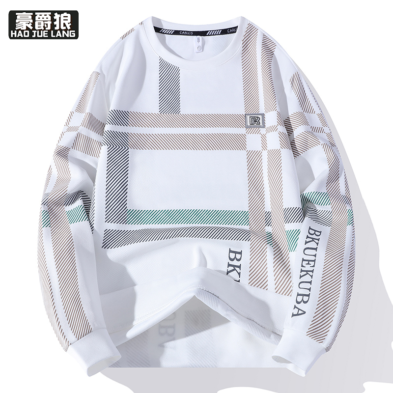 12689293.秋季新款卫衣潮流时尚字母印花圆领套头日常简约休闲百搭男士上衣