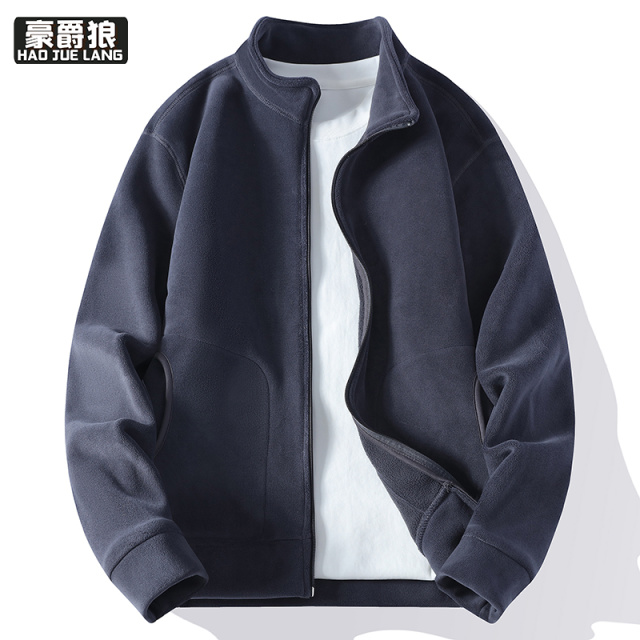 12689298.春秋新款纯色休闲百搭立领外套男美式复古潮流日常时尚百搭上衣