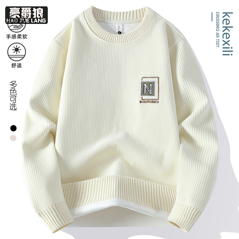 12689236.秋季新款重磅卫衣男潮流经典刺绣圆领打底衫日常百搭男士长袖上衣