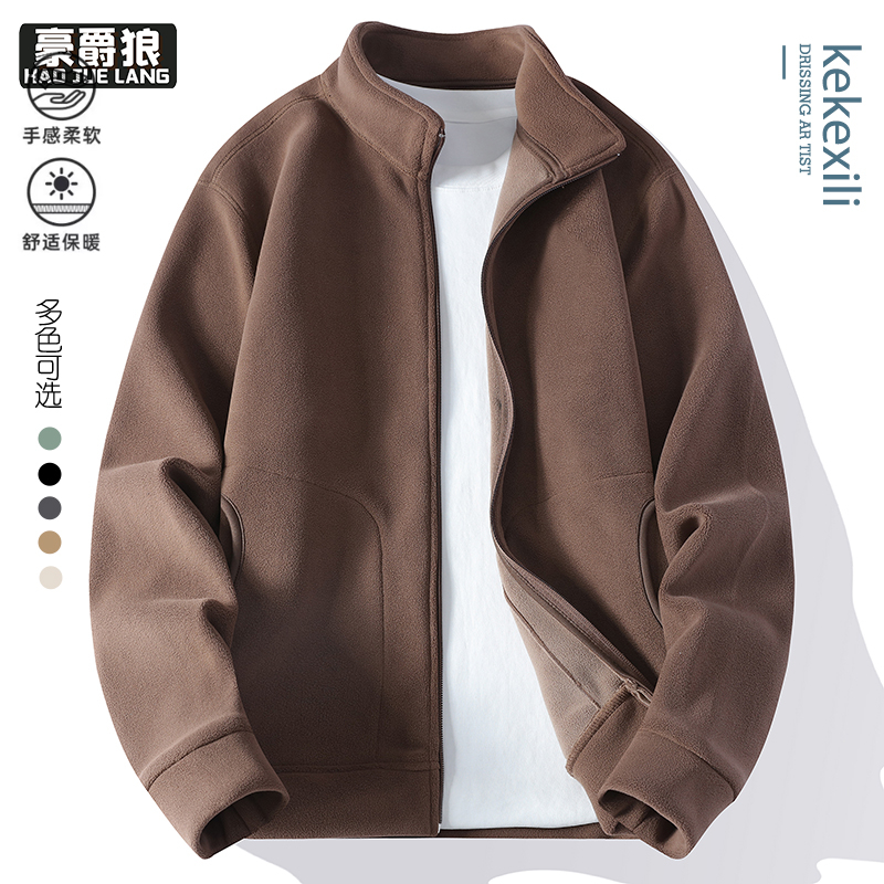 12689298.春秋新款纯色休闲百搭立领外套男美式复古潮流日常时尚百搭上衣