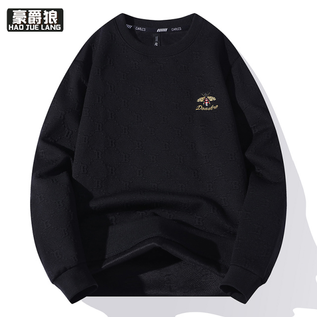12689212.秋季新款重磅刺绣卫衣男高端潮牌提花圆领打底衫休闲百搭男士长袖T恤