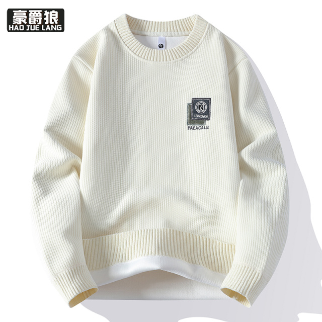 12689218.秋季新款重磅卫衣男潮牌刺绣圆领上衣男士休闲日常百搭长袖打底衫
