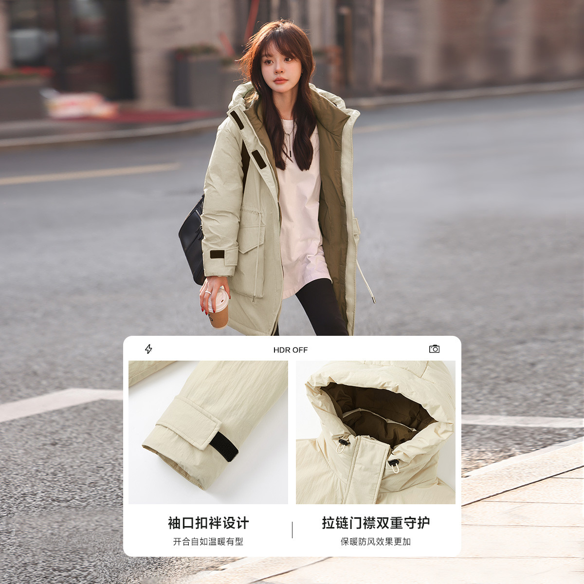 12698680.【工装连帽】冬季休闲百搭工装连帽保暖中长羽绒服
