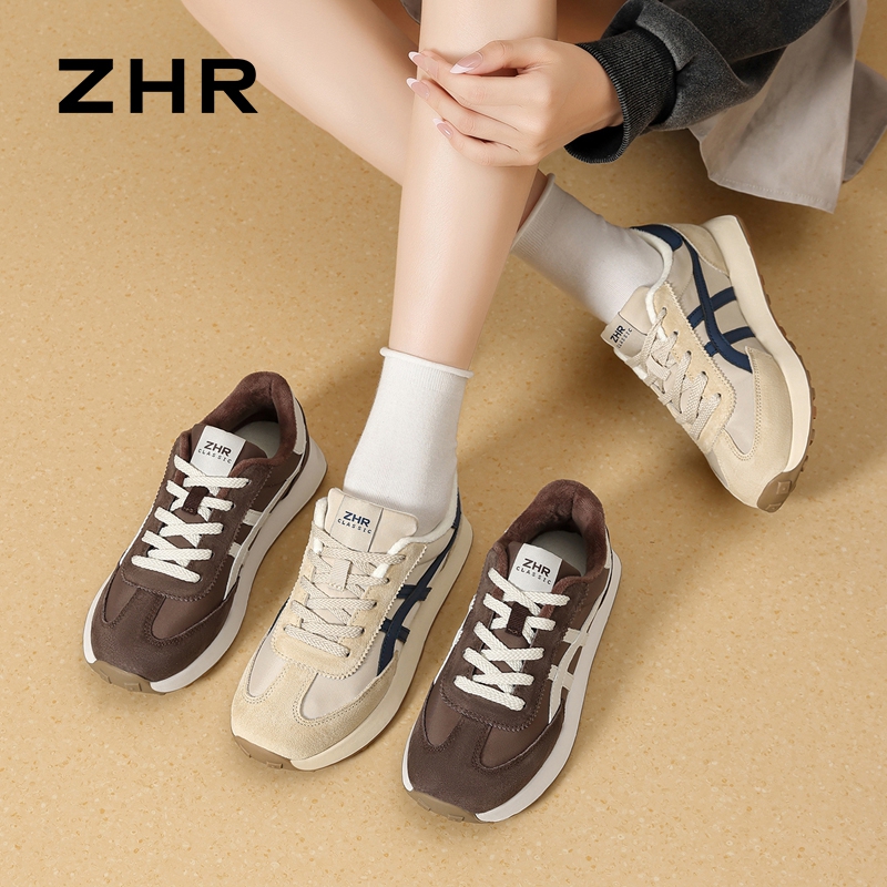 12736333.【ZHR则则】阿甘鞋圆头系带平底女鞋[牛津布+头层猪皮+PU]