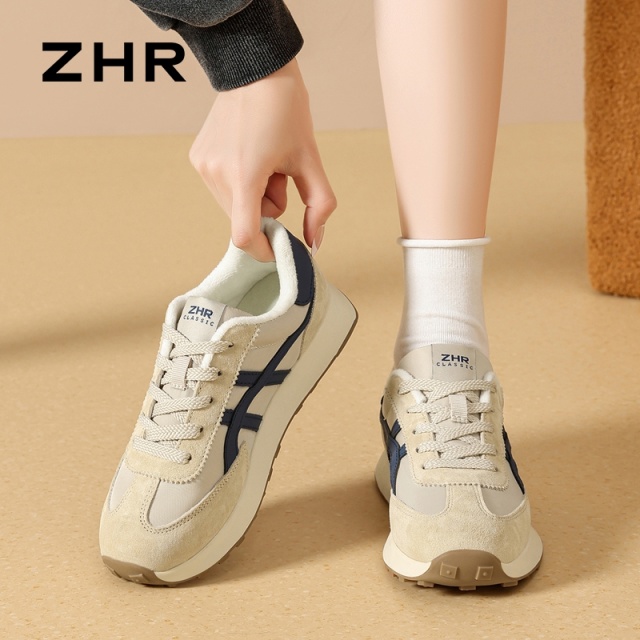 12736333.【ZHR则则】阿甘鞋圆头系带平底女鞋[牛津布+头层猪皮+PU]