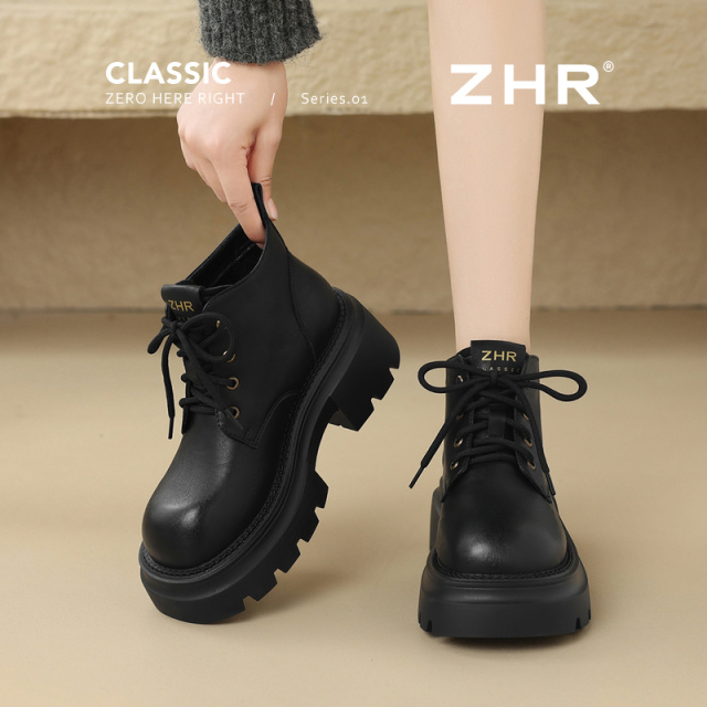 12736414.【ZHR则则】马丁靴圆头系带厚底女鞋[PU]