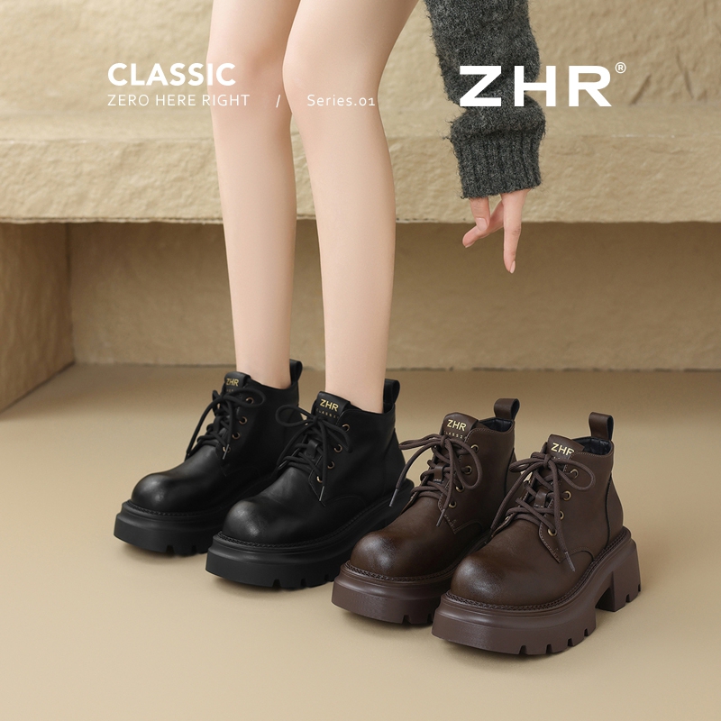 12736414.【ZHR则则】马丁靴圆头系带厚底女鞋[PU]