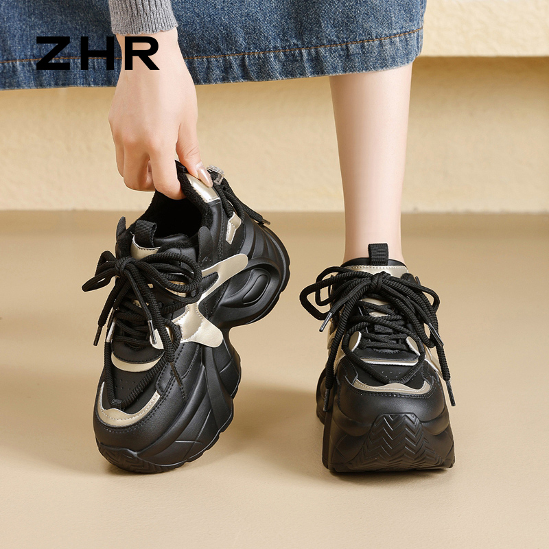 12736858.【ZHR则则】内增高老爹鞋圆头系带厚底女鞋[PU]