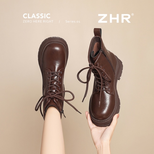 12736853.【ZHR则则】马丁靴圆头侧拉链厚底女鞋[PU]
