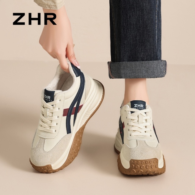 12736845.【ZHR则则】内增高阿甘鞋圆头系带厚底女鞋[PU+仿牛绒]
