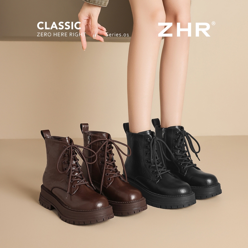 12736853.【ZHR则则】马丁靴圆头侧拉链厚底女鞋[PU]