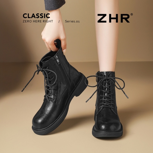 12736855.【ZHR则则】马丁靴圆头侧拉链厚底女鞋[PU]
