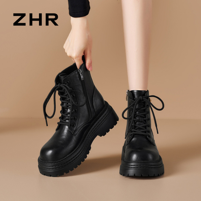 12736878.【ZHR则则】马丁靴圆头侧拉链厚底女鞋[PU]