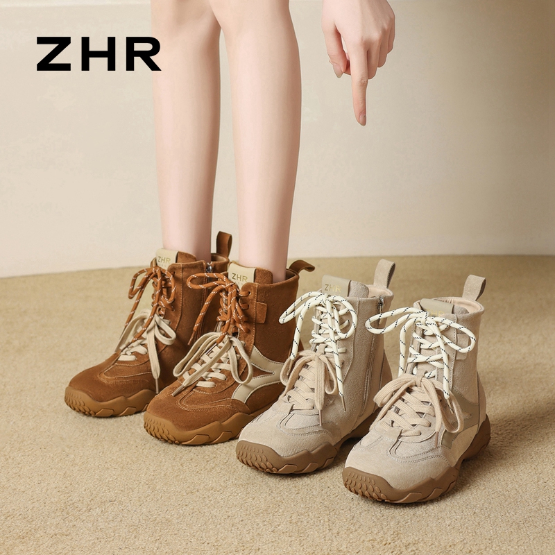 12736914.【ZHR则则】休闲鞋圆头侧拉链平底女鞋[蒙古绒+猪巴戈+PU]
