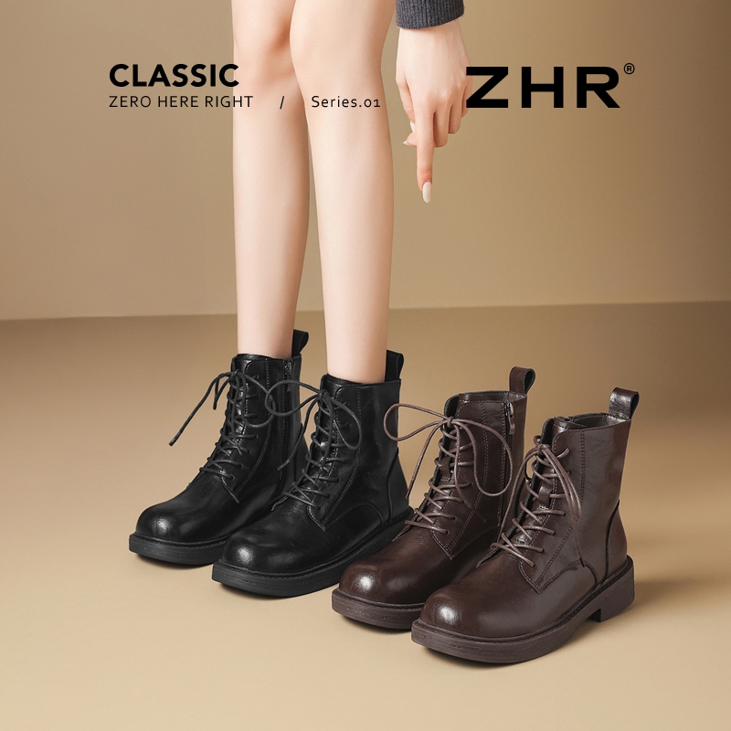 12736855.【ZHR则则】马丁靴圆头侧拉链厚底女鞋[PU]