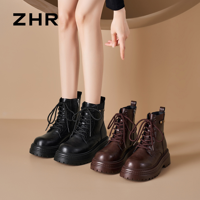 12736878.【ZHR则则】马丁靴圆头侧拉链厚底女鞋[PU]