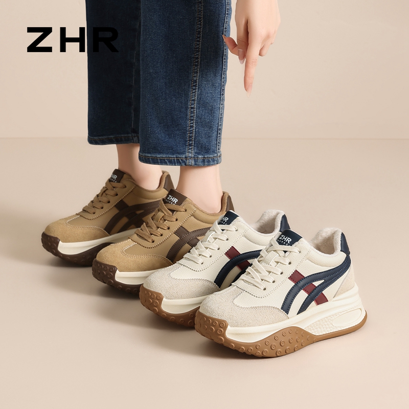 12736845.【ZHR则则】内增高阿甘鞋圆头系带厚底女鞋[PU+仿牛绒]