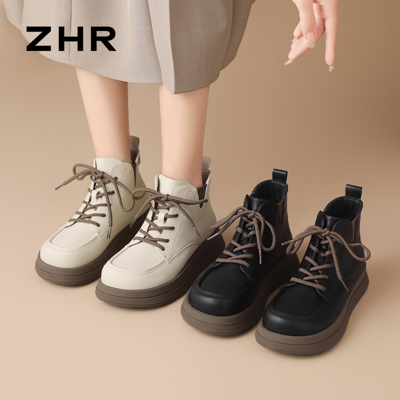 12736862.【ZHR则则】马丁靴圆头系带厚底女鞋[PU]