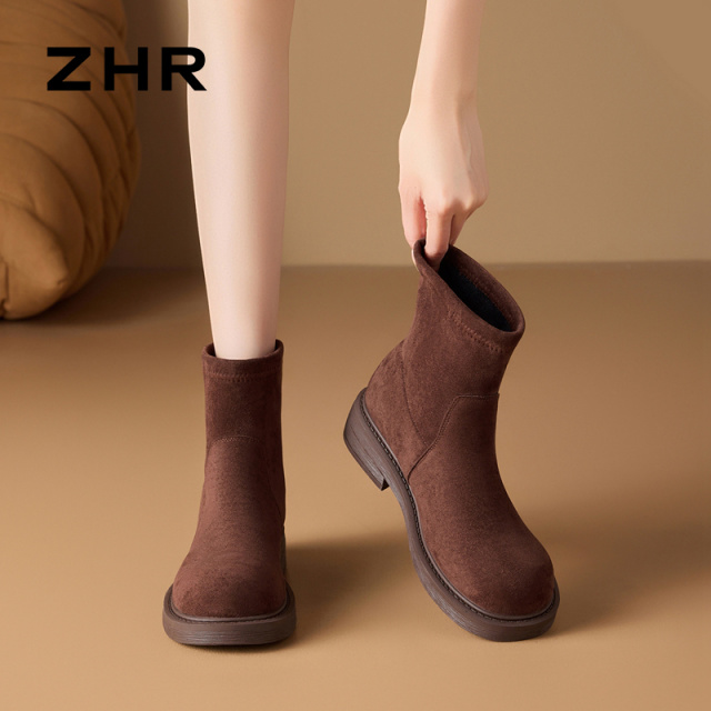 12736876.【ZHR则则】弹力靴/袜靴圆头套脚厚底女鞋[羊京绒]