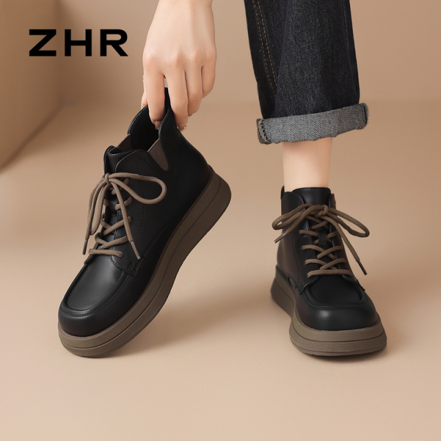 12736862.【ZHR则则】马丁靴圆头系带厚底女鞋[PU]