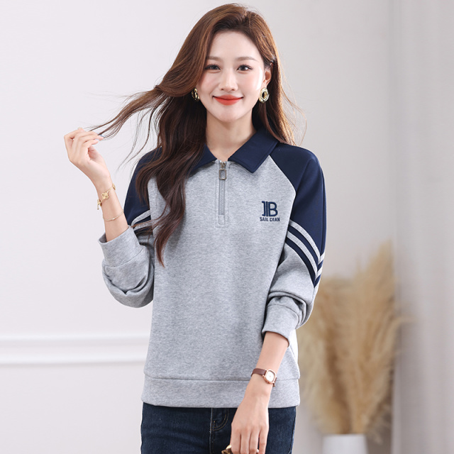 12709213.衣仕梵秋冬新款女式拼接POLO领时尚减龄百搭卫衣【衣仕梵女装QD】