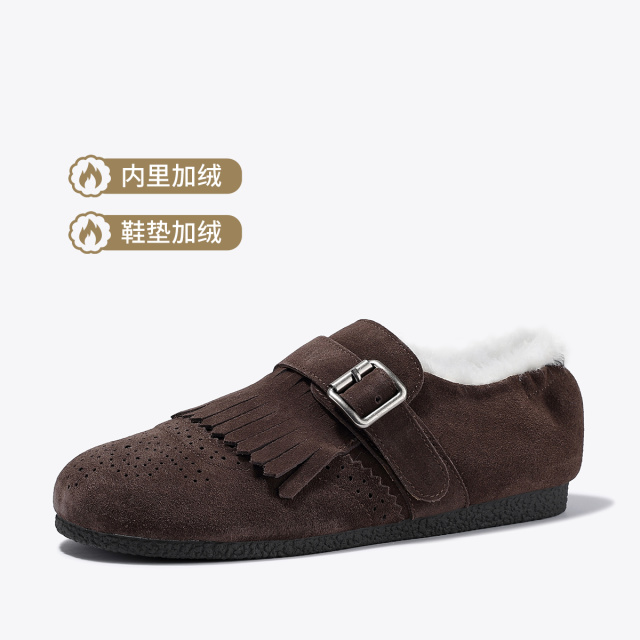 12706187.BellaLily2025冬季新款小众复古布洛克流苏勃肯鞋毛毛鞋女一脚蹬