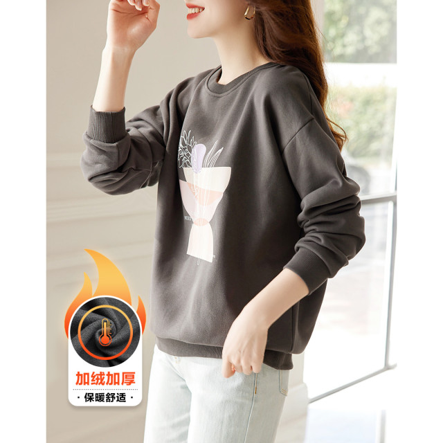 12724238.慵懒风秋冬加绒印花卫衣女圆领宽松显瘦休闲女上衣