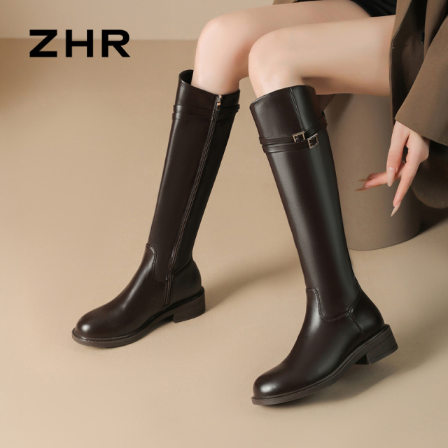 12736781.【ZHR则则】长筒靴圆头侧拉链厚底女鞋[PU]