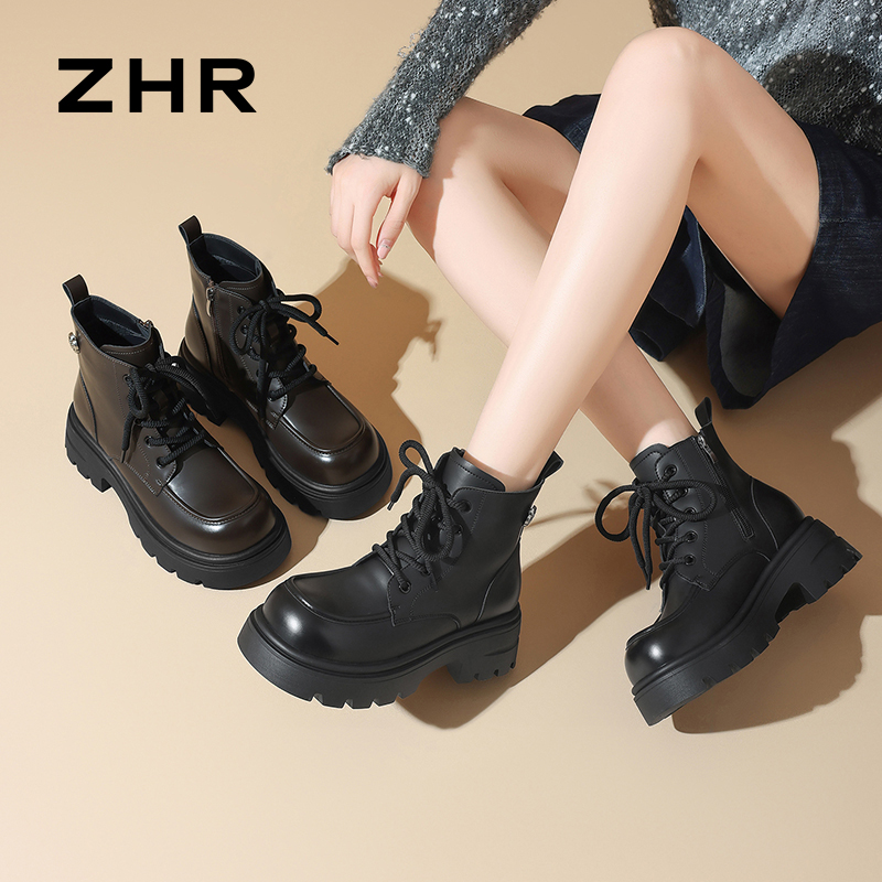 12736764.【ZHR则则】马丁靴圆头侧拉链厚底女鞋[PU]