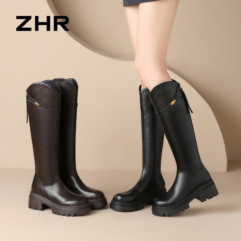 12736633.【ZHR则则】长筒靴圆头后拉链厚底女鞋[PU]