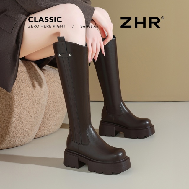 12736685.【ZHR则则】长筒靴圆头后拉链厚底女鞋[PU]