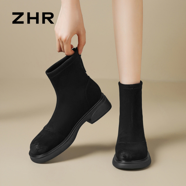12736759.【ZHR则则】弹力靴圆头后拉链厚底女鞋[羊京绒]
