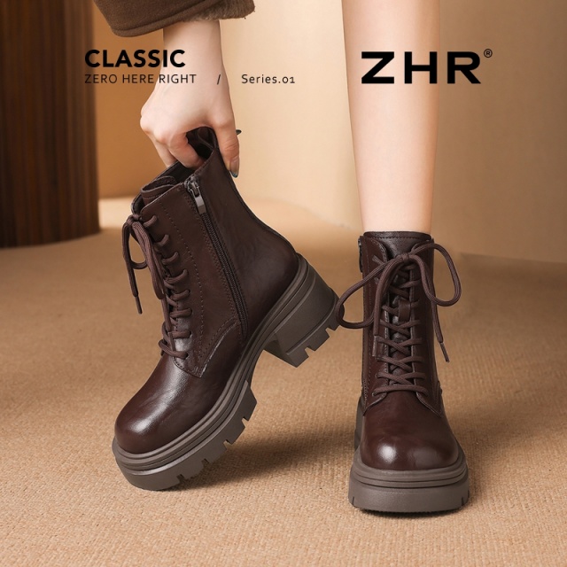 12736702.【ZHR则则】马丁靴圆头侧拉链厚底女鞋[PU]