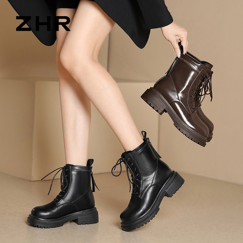 13836191.【ZHR则则】马丁靴后拉链圆头厚底女鞋[PU]