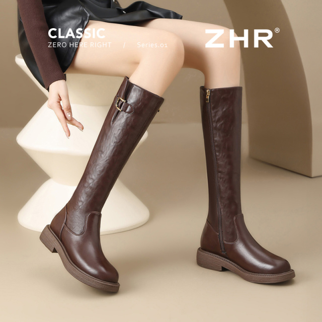 12736803.【ZHR则则】长筒靴圆头侧拉链厚底女鞋[PU]