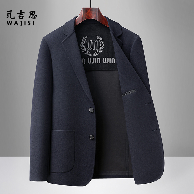 12719929.秋季新款绵羊毛西装外套男士商务休闲轻奢西服日常舒适百搭上衣男
