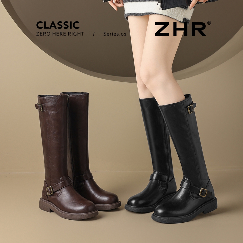 12736760.【ZHR则则】长筒靴圆头侧拉链厚底女鞋[PU]