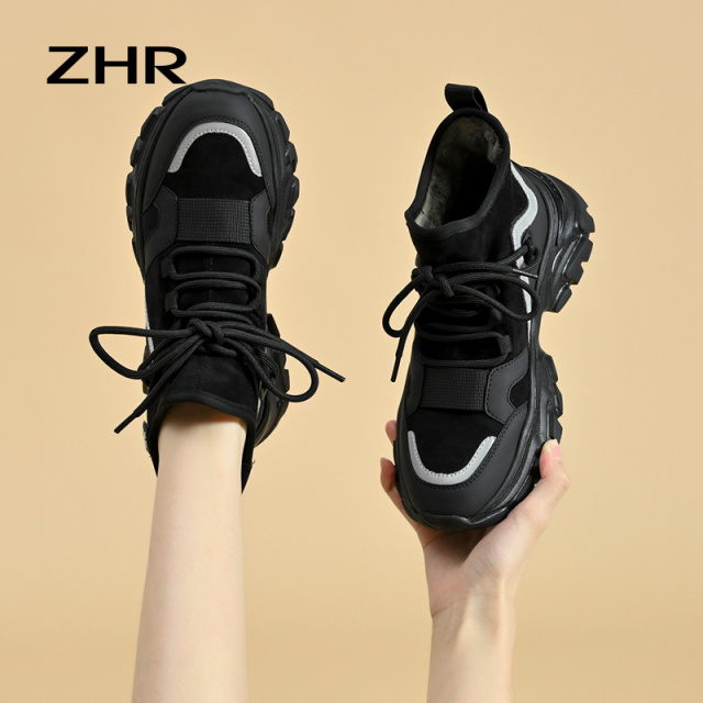 12736695.【ZHR则则】高帮鞋圆头套脚厚底女鞋[羊猄绒+超纤]