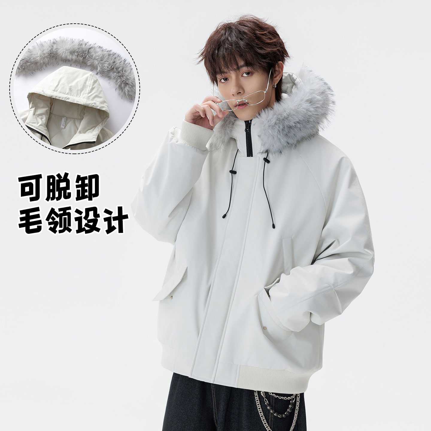 12721557.衣仕梵秋冬新款男式毛领复古工装潮牌座山雕情侣棉衣【衣仕梵男装QD】