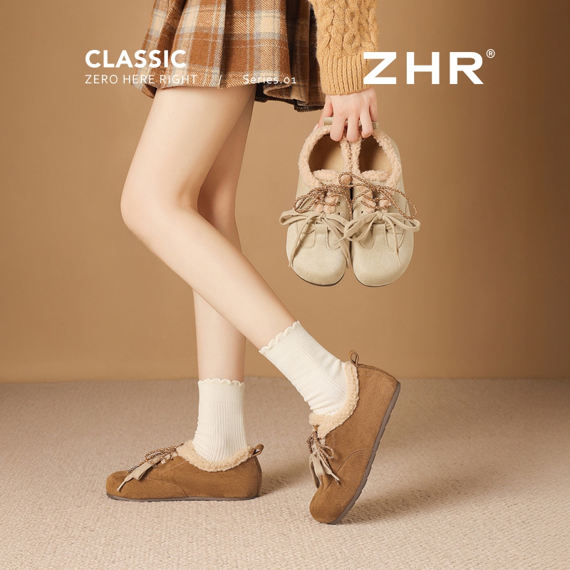 12736796.【ZHR则则】勃肯鞋圆头系带平底女鞋[羊京绒]