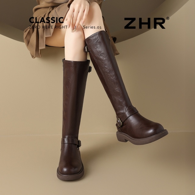 12736760.【ZHR则则】长筒靴圆头侧拉链厚底女鞋[PU]