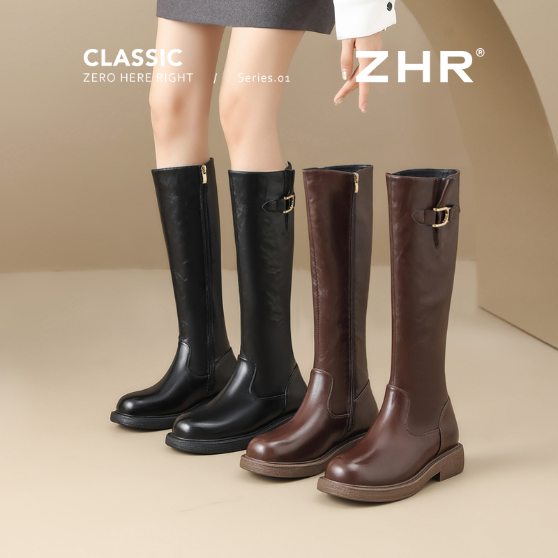 12736803.【ZHR则则】长筒靴圆头侧拉链厚底女鞋[PU]