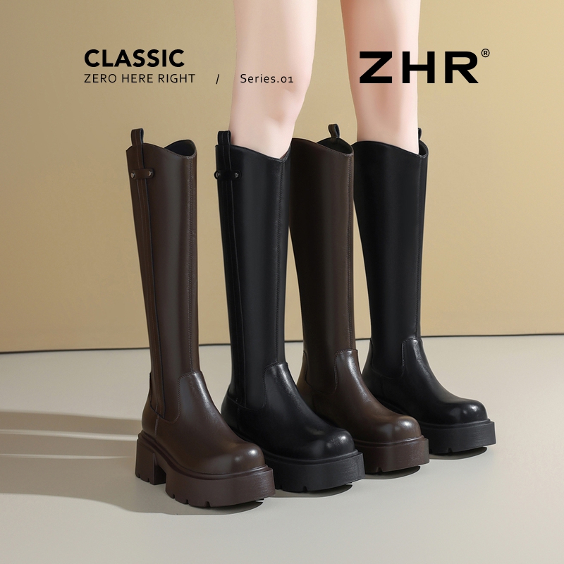 12736685.【ZHR则则】长筒靴圆头后拉链厚底女鞋[PU]