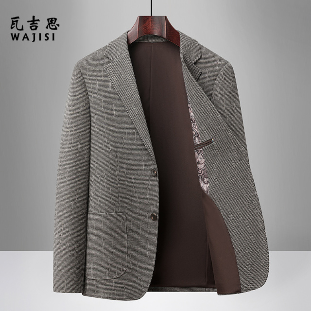 12719882.秋季新款西装男士外套商务时尚高档休闲西服日常经典舒适百搭外套男